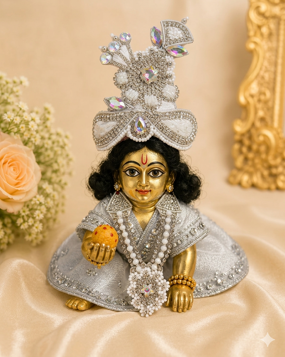 Shimmering Silver Mukut & Mala Set