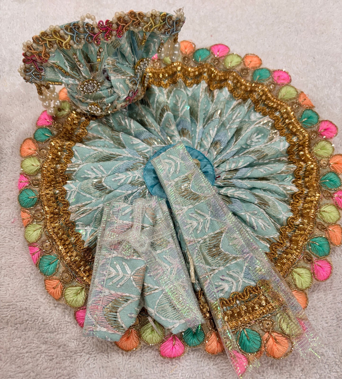 Pastel Mint Designer Ladoo Gopal Poshak Set