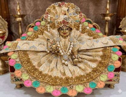 Royal Golden Beige Designer Ladoo Gopal Poshak Set