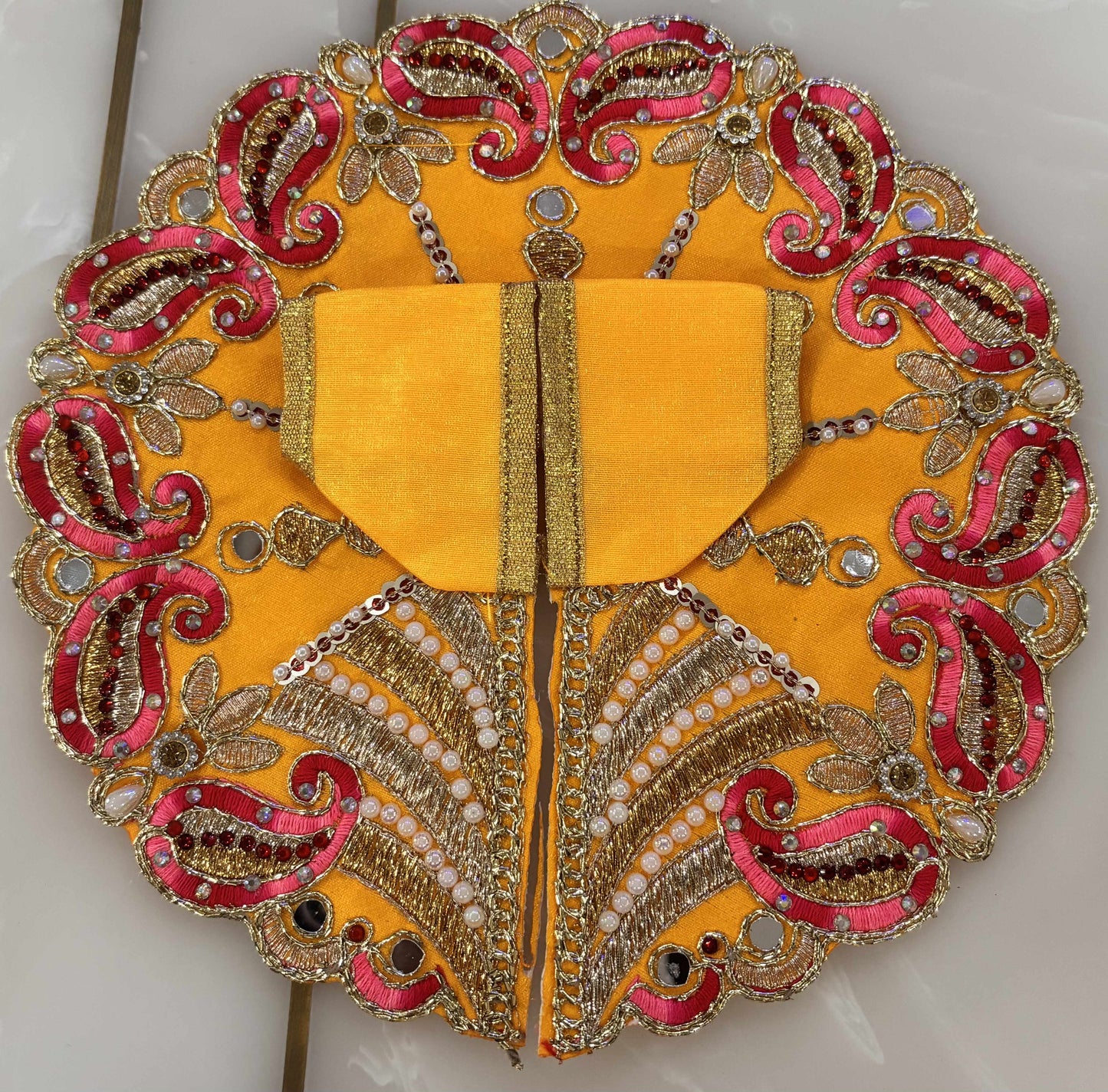 Radiant Yellow & Pink Paisley Ladoo Gopal Poshak