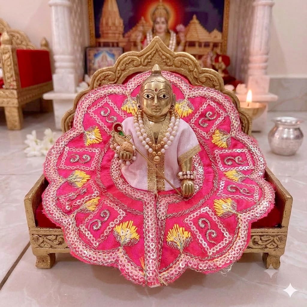 Pink Bal Gopal Poshak with Orange Silk Threadwork and Sequin Accents