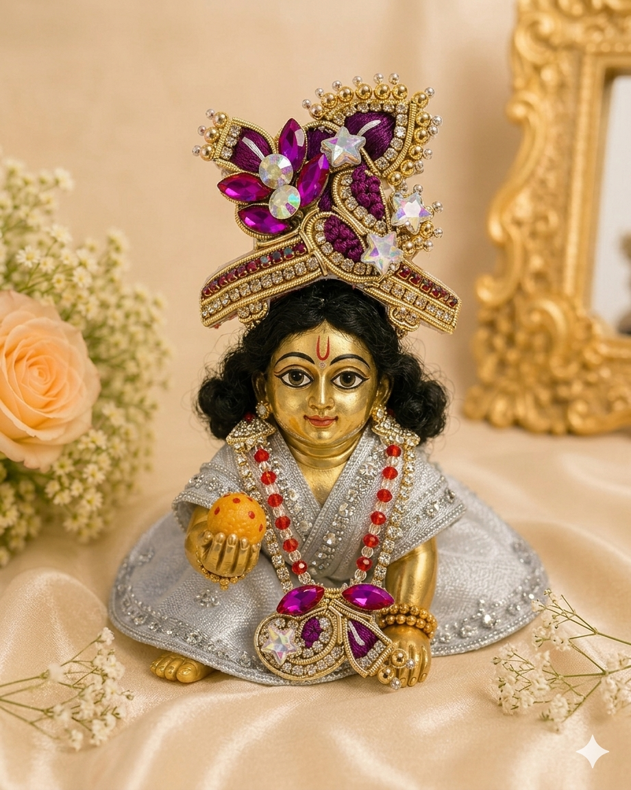 Royal Magenta & Gold Ladoo Gopal Mukut Mala Set